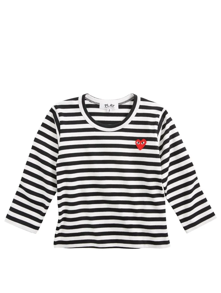 Kids Long Sleeve Heart T-Shirt In Stripe