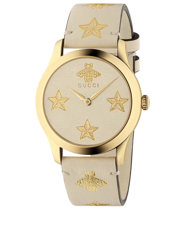 Medium G-Timeless Goldtone Leather Strap Watch