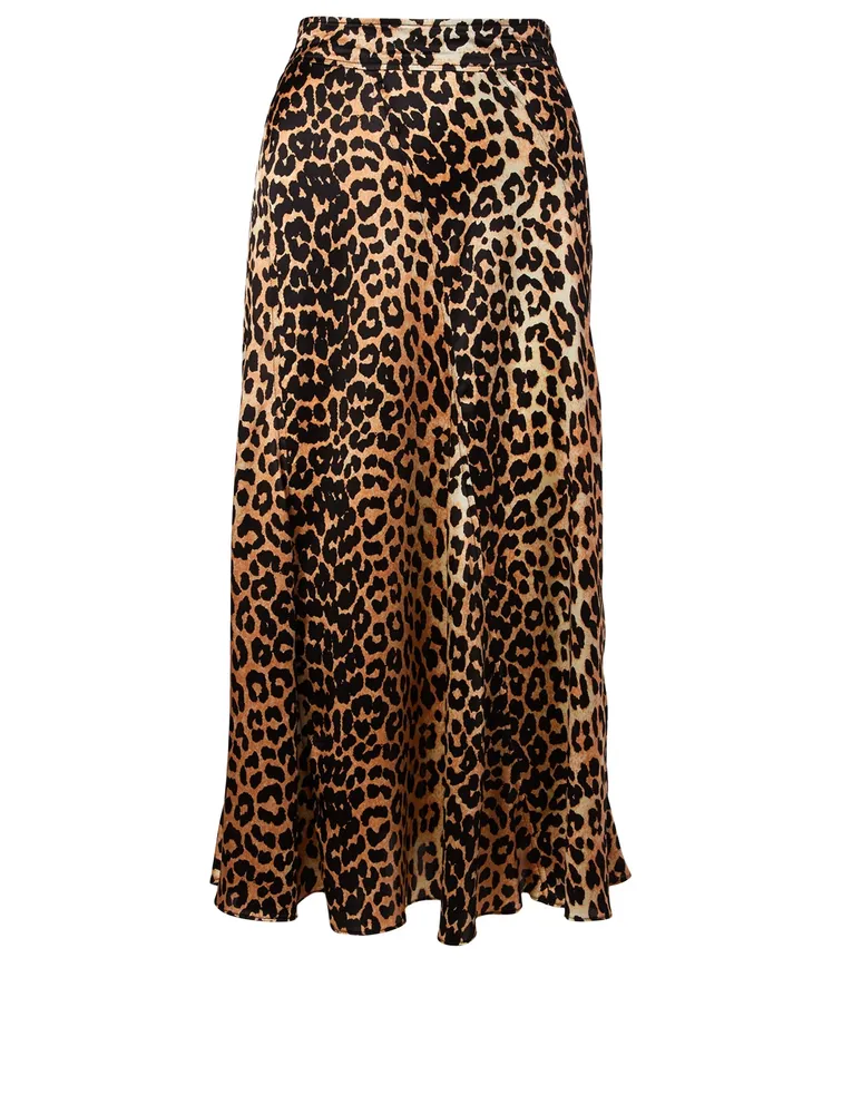 Stretch Silk Skirt Leopard Print
