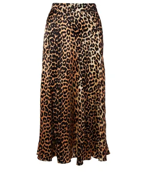 Stretch Silk Skirt Leopard Print