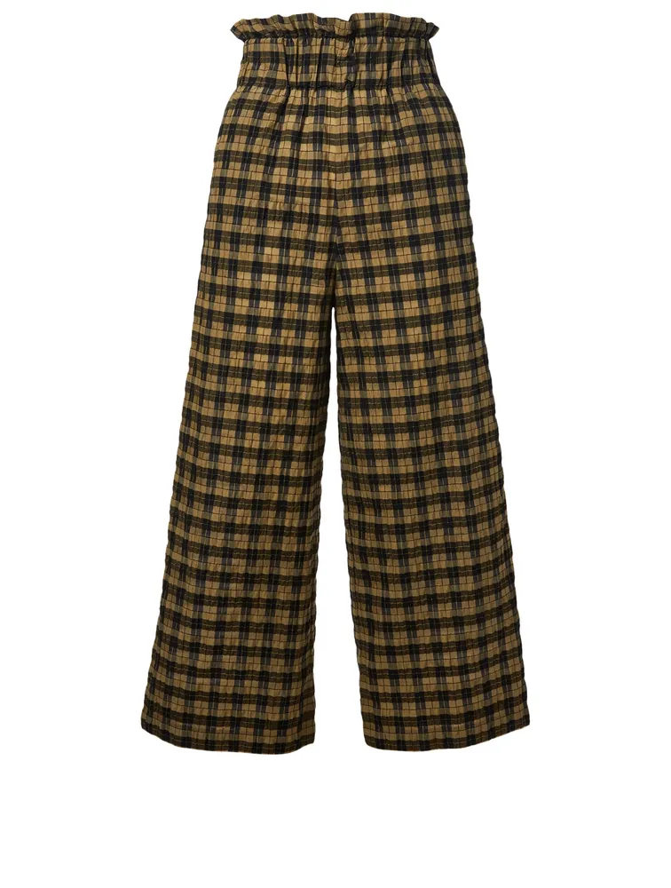 Charron Seersucker Wide-Leg Pants Check