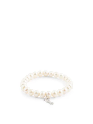 Beaded Pearl Bracelet With 14K White Gold Mini Diamond "Love" Charm