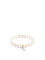 Beaded Pearl Bracelet With 14K White Gold Mini Diamond "Love" Charm