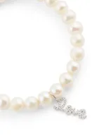 Beaded Pearl Bracelet With 14K White Gold Mini Diamond "Love" Charm