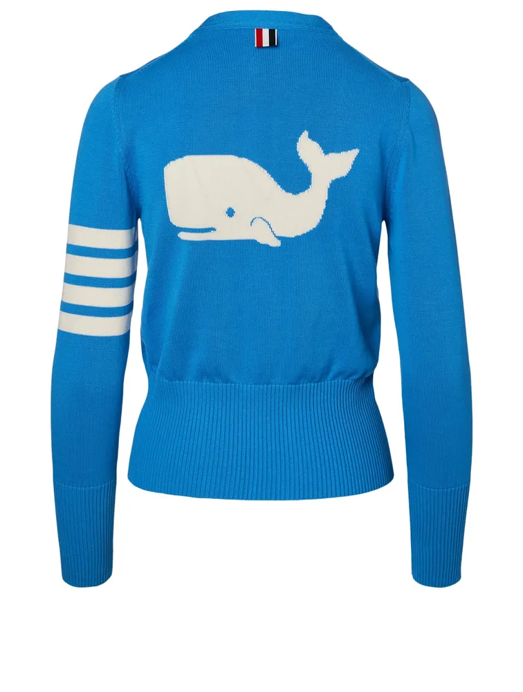 4-Bar Whale Icon Intarsia Cardigan