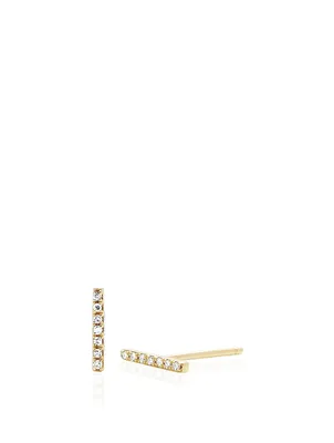 14K Gold Bar Stud Earrings With Diamonds