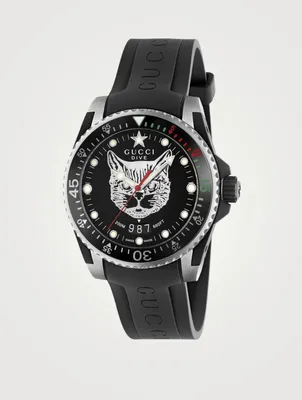 Gucci Dive Feline Stainless Steel Rubber Strap Watch