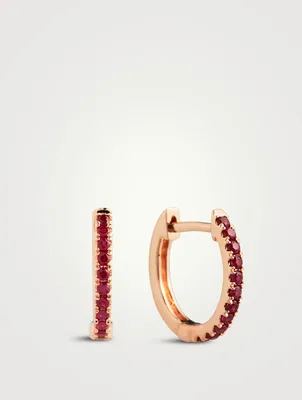 18K Gold Small Huggie Hoop Earrings With Ruby
