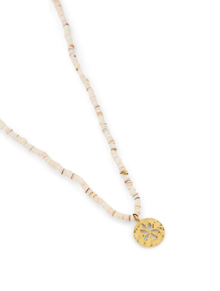 Heishi Beaded Necklace With Gold-Plated Sand Dollar