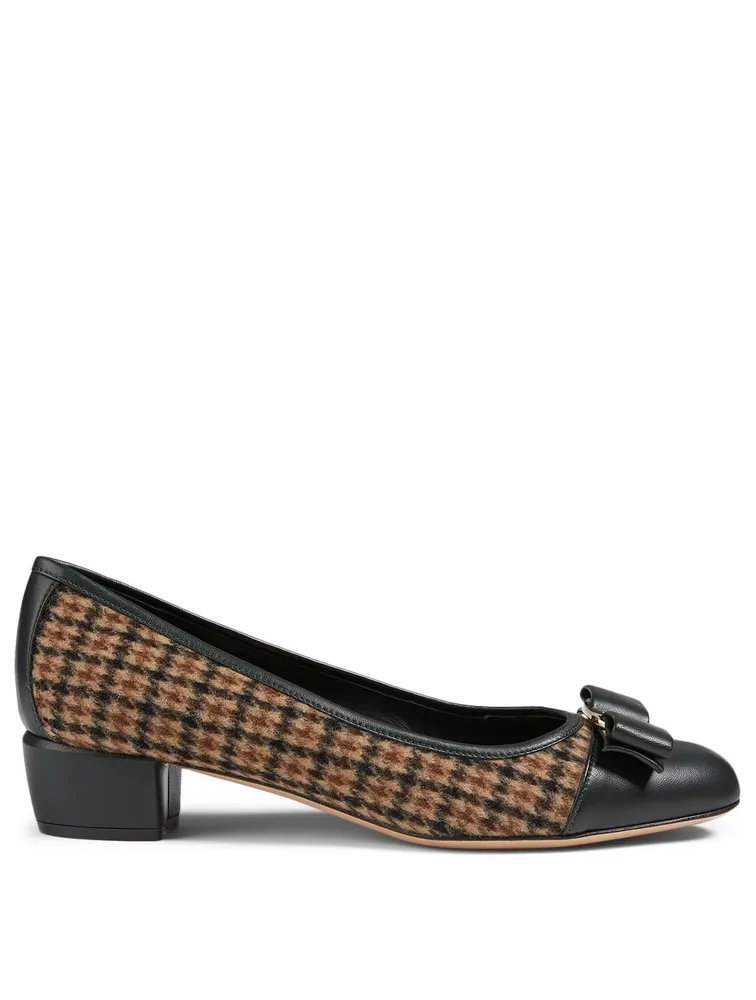 Vara Bow Tweed And Leather Pumps