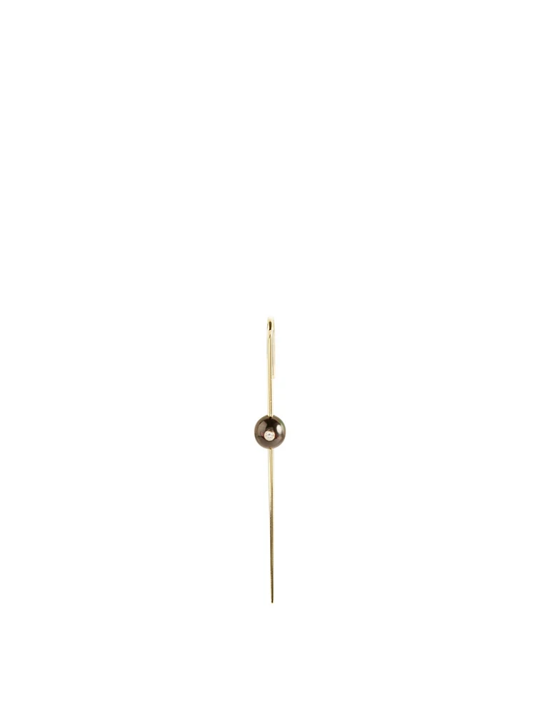 Floating Pearl 18K Gold Ear Pin With Diamond