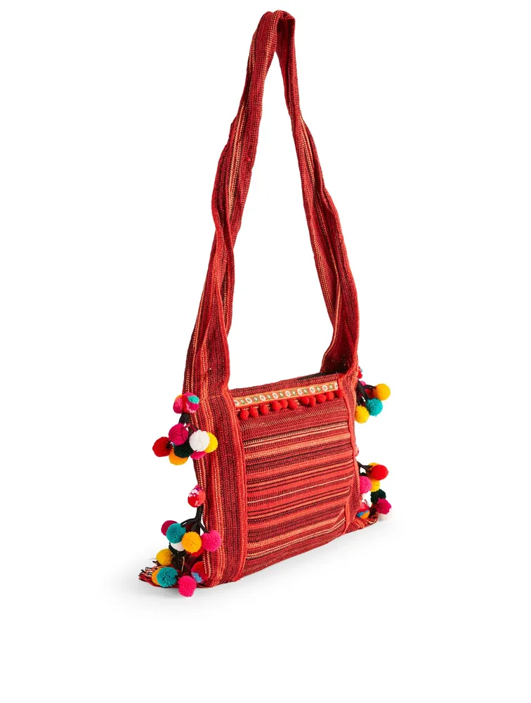 Embroidered Textile Shoulder Bag