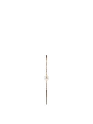18K Rose Gold Floating Pearl Pavé Diamond Ear Pin