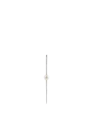 18K White Gold Floating Pearl Pavé Diamond Ear Pin