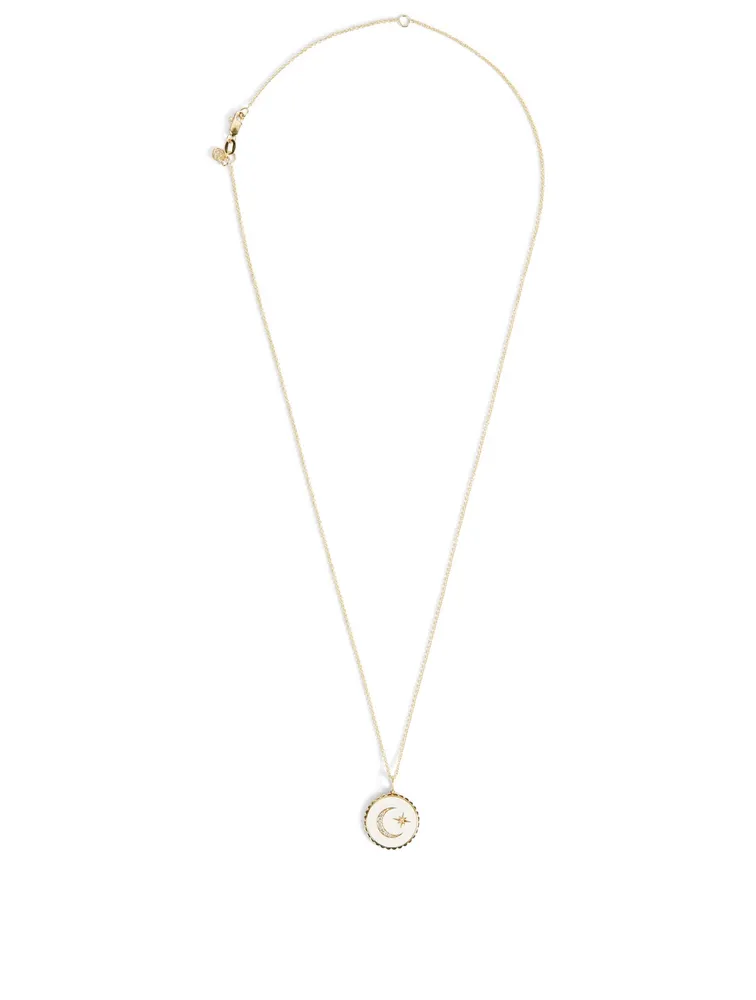 14K Gold Celestial Medallion Pendant Necklace With Diamonds