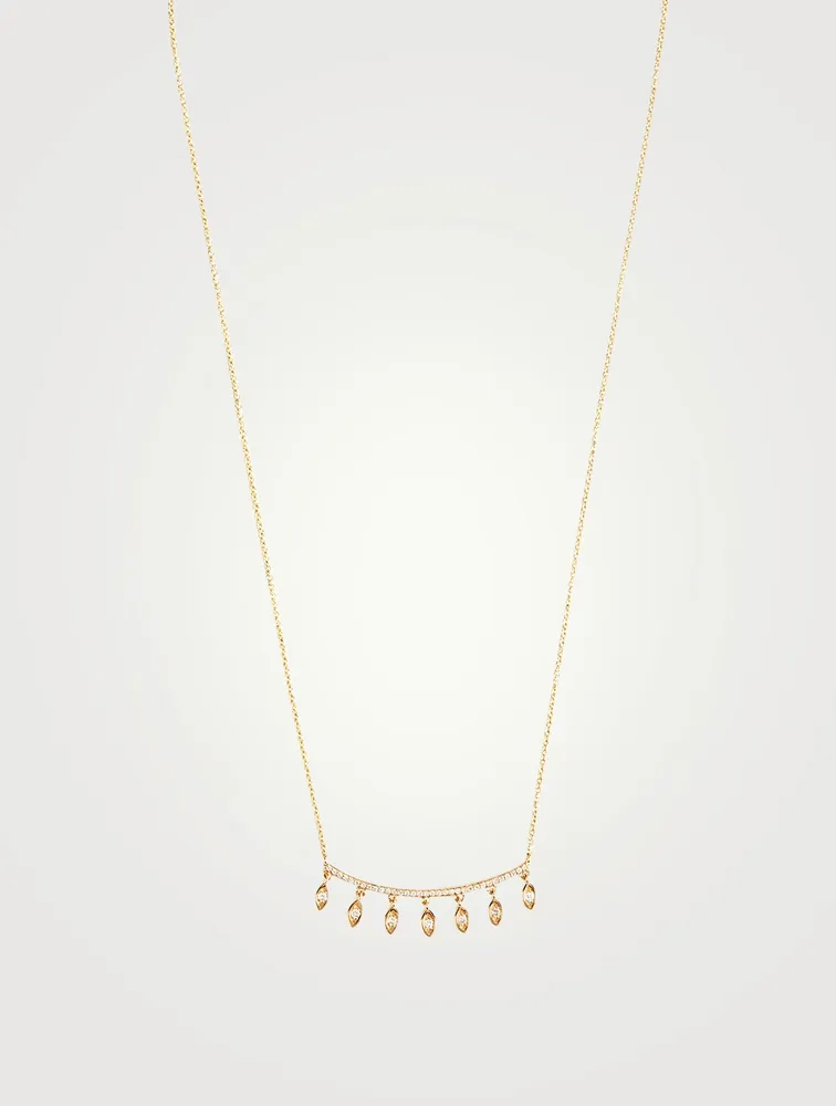 14K Gold Marquis Fringe Bar Necklace With Diamonds