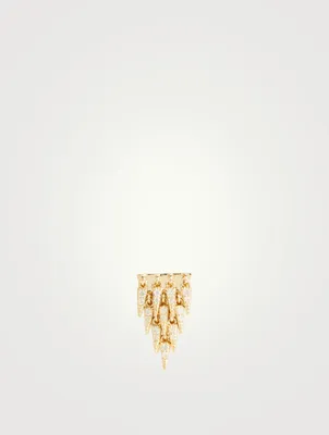 14K Gold Cascade Fringe Triangle Stud Earring With Diamonds