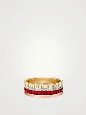 Small Red Edition Quatre Gold Ring With Ceramic And Diamonds