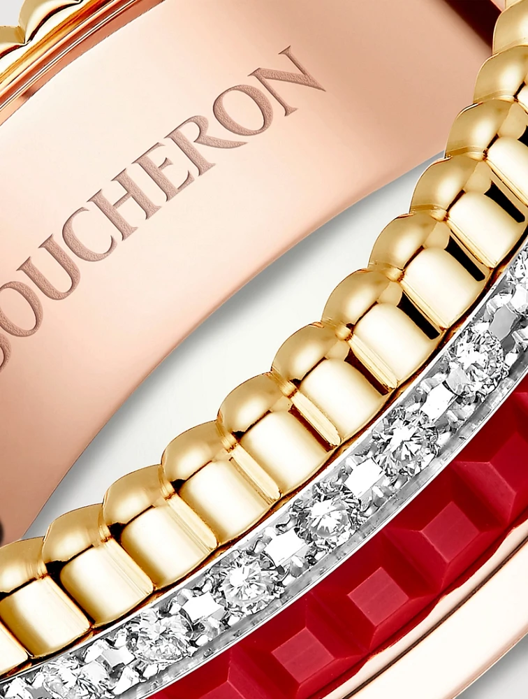 Small Red Edition Quatre Gold Ring With Ceramic And Diamonds