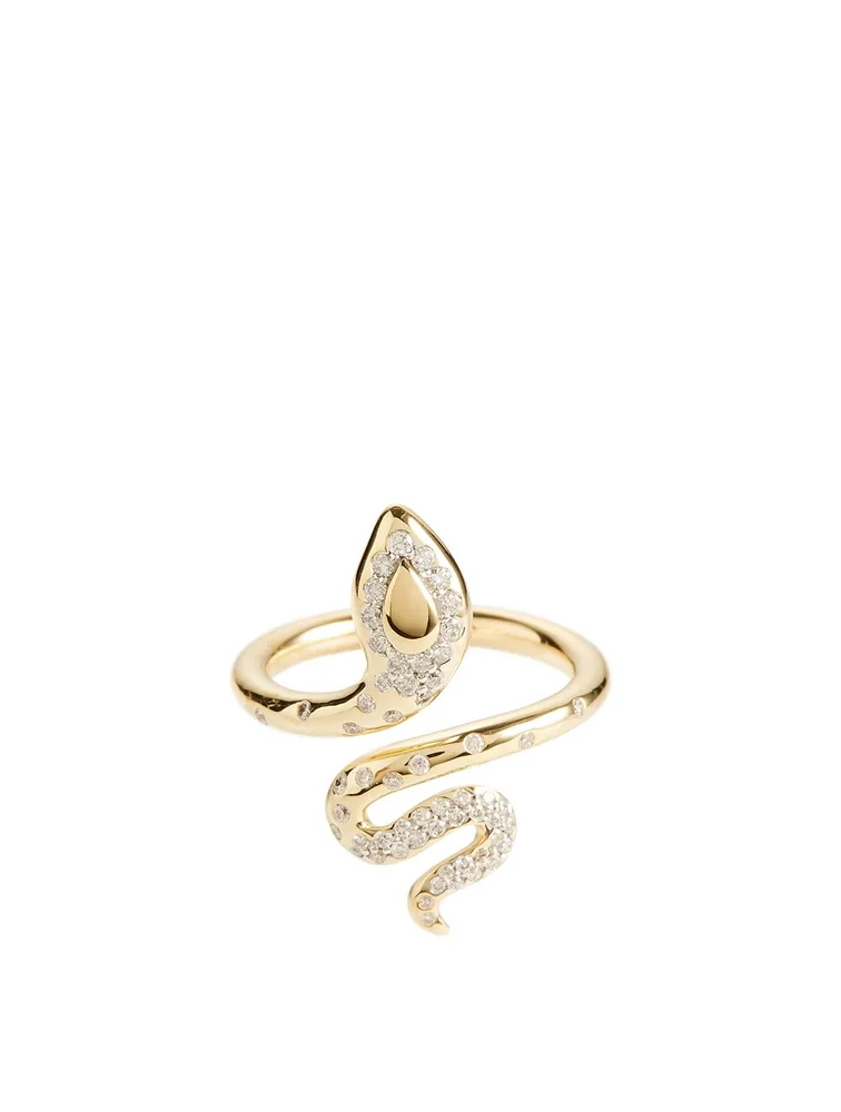 Legends Cobra 18K Gold Pavé Diamond Ring