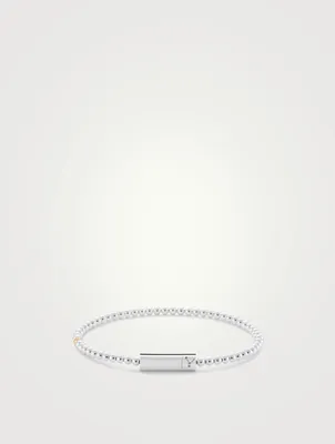 11g Polished Sterling Silver Bead Bracelet With Brushed 18K Gold Bead