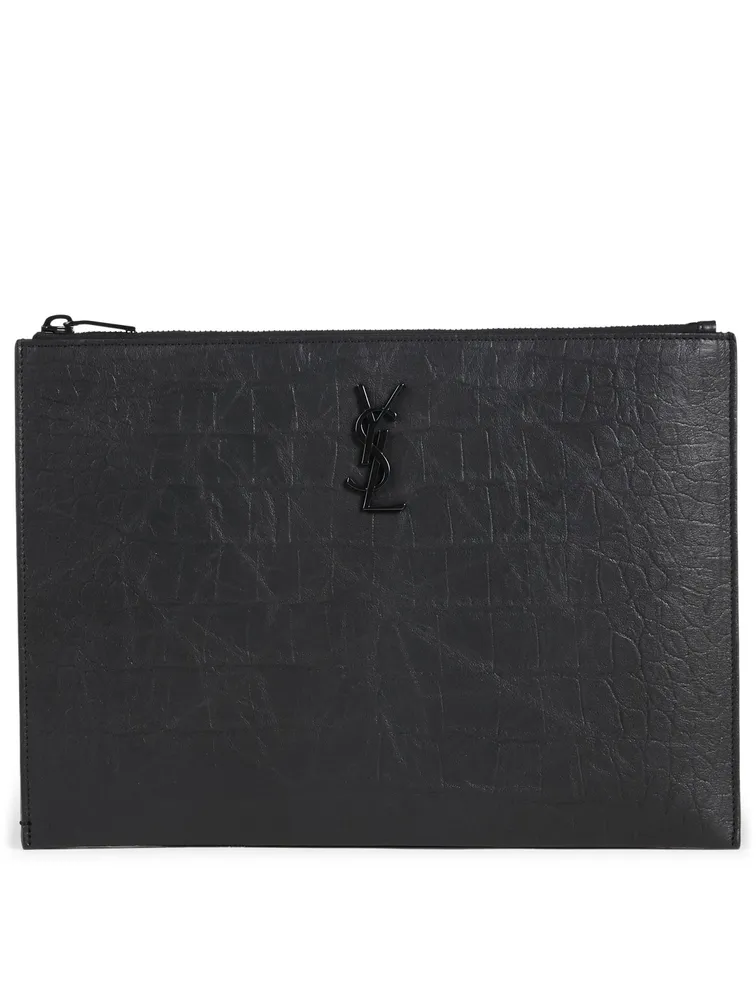 Monogram Croc-Embossed Leather Tablet Holder