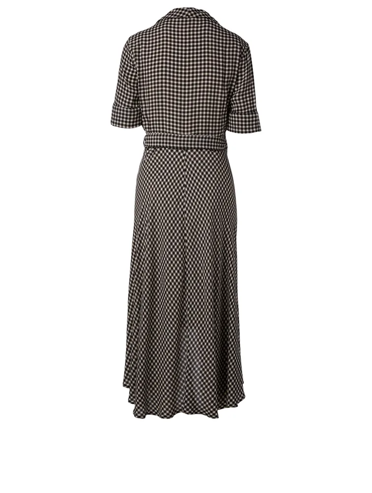 Wrap Midi Dress Check Print