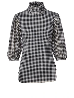 Turtleneck Top Check Print
