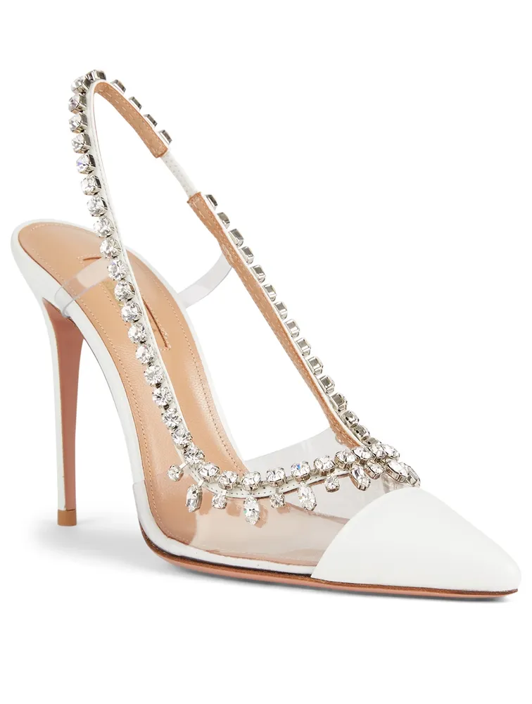 Temptation 105 PVC And Leather Slingback Pumps With Crystals