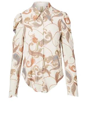 Puff-Shoulder Blouse Paisley Print