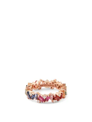 Rainbow Fireworks 18K Gold Bliss Eternity Ring With Sapphire And Diamonds