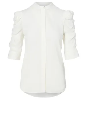 Silk Shirred-Sleeve Shirt