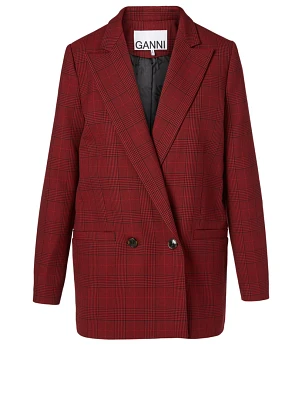 Double-Breasted Blazer Check Print