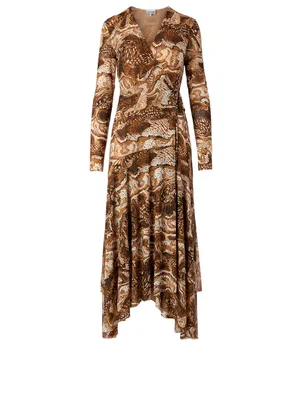 Printed Mesh Midi Dress
