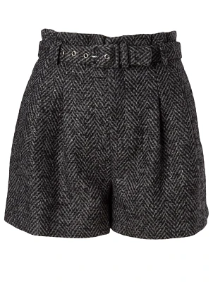 Wool-Blend Shorts Herringbone Print