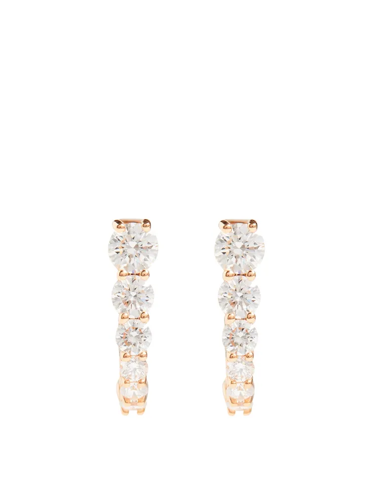 Aria Rose 18K Gold U Huggie Hoop Earrings With Diamonds