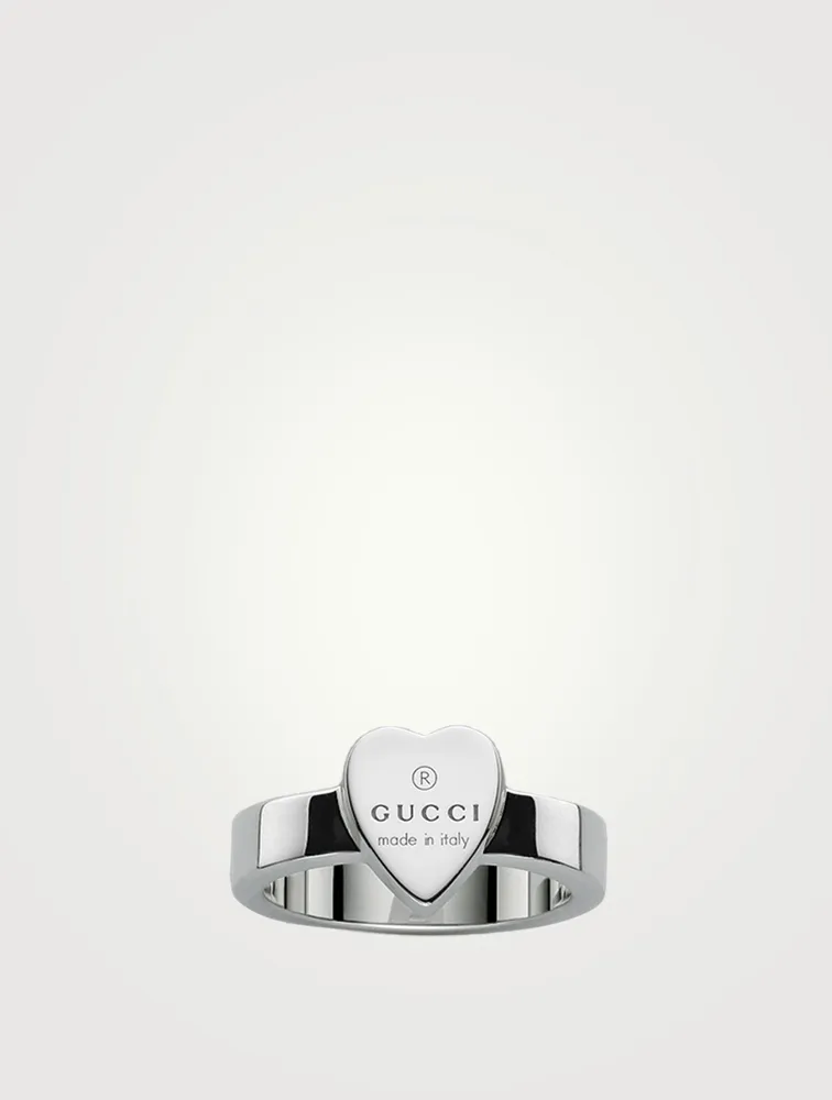 Gucci Trademark Engraved Heart Sterling Silver Ring