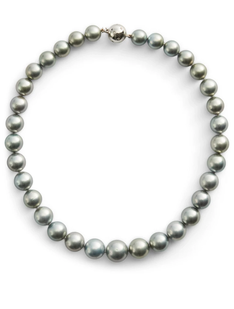 18K White Gold Grey Pearl Necklace With Diamonds