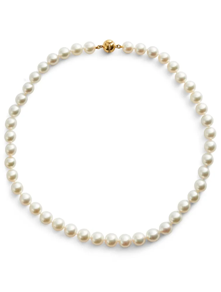 18K Gold Pearl Necklace With Diamonds
