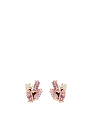 18K Rose Gold Earrings With Pink Sapphire And Diamonds