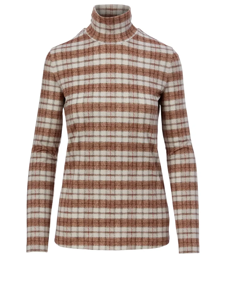 Turtleneck Top Check Print