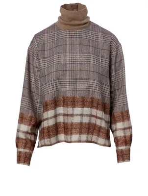 Turtleneck Blouse Mixed Check Print