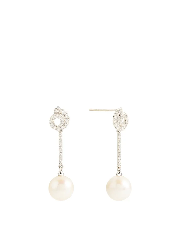 18K White Gold Pearl Earrings With Diamonds