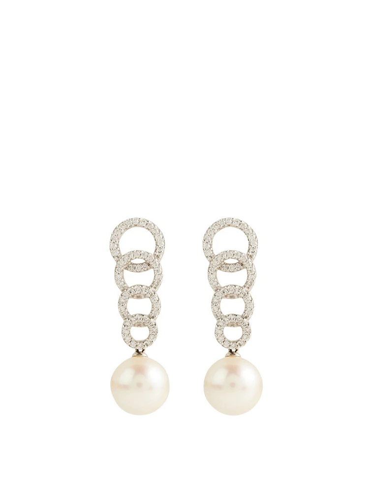 18K White Gold Pearl Earrings With Diamonds