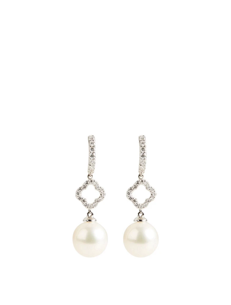 18K White Gold Pearl Earrings With Diamonds