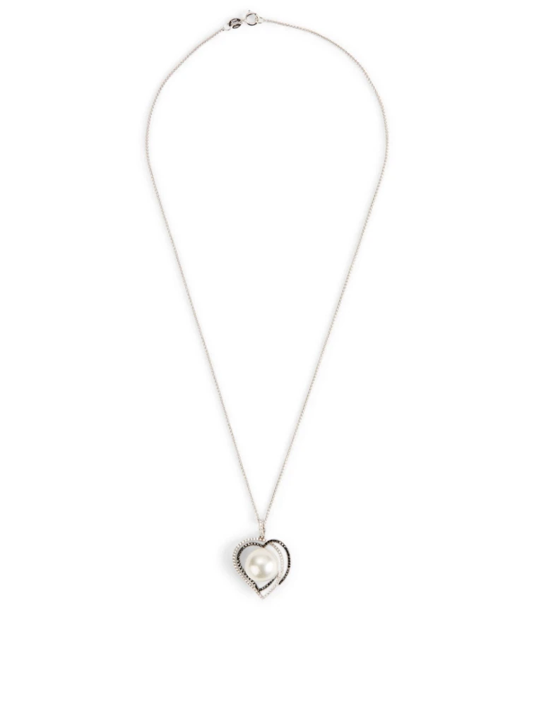 18K White Gold Pearl Pendant Necklace With Diamonds
