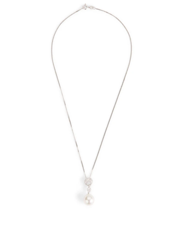 18K White Gold Pearl Pendant Necklace With Diamonds