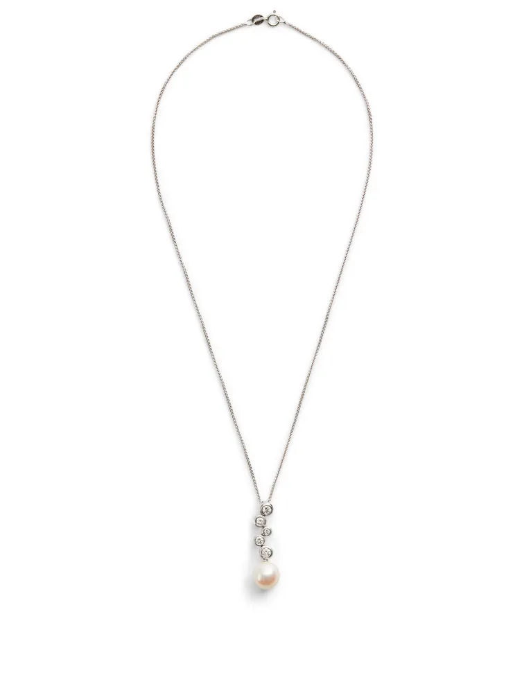 18K White Gold Pearl Pendant Necklace With Diamonds