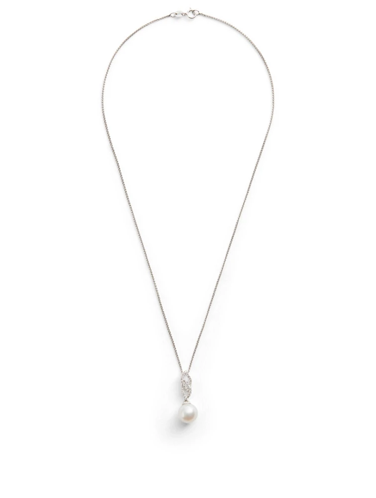 18K White Gold Pearl Pendant Necklace With Diamonds