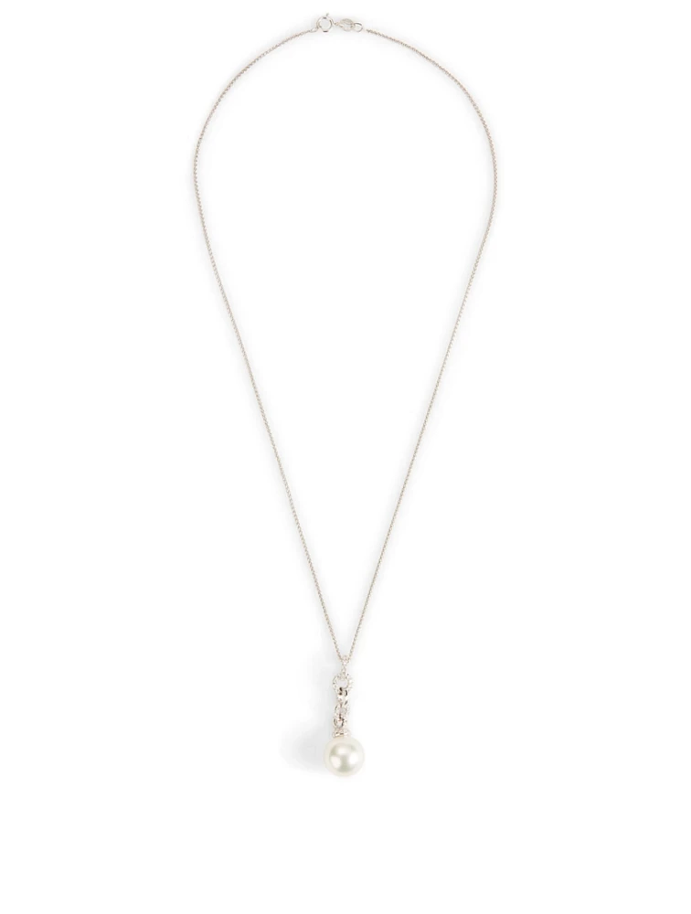 18K White Gold Pearl Pendant Necklace With Diamonds